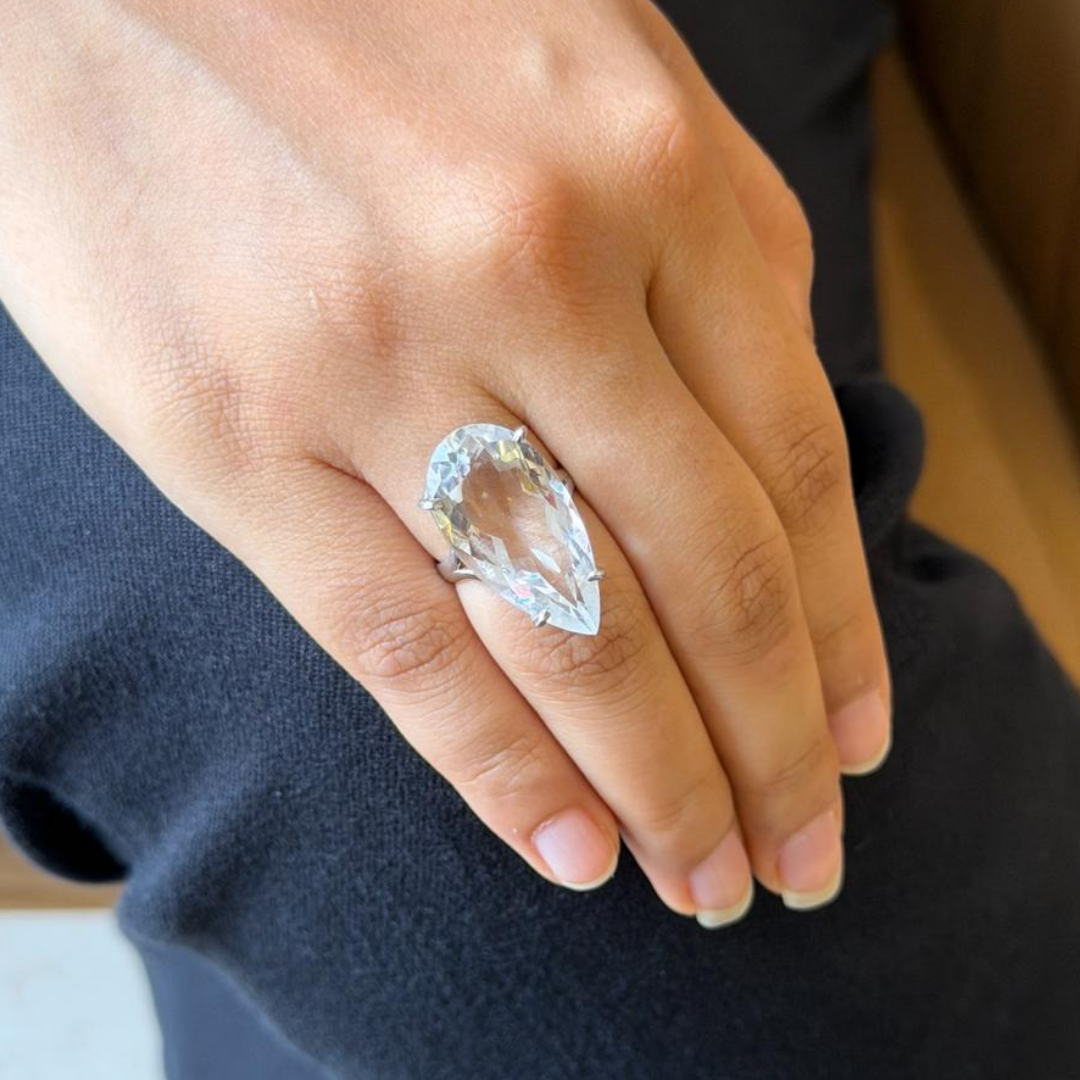 Pear Clear Quartz Ring
