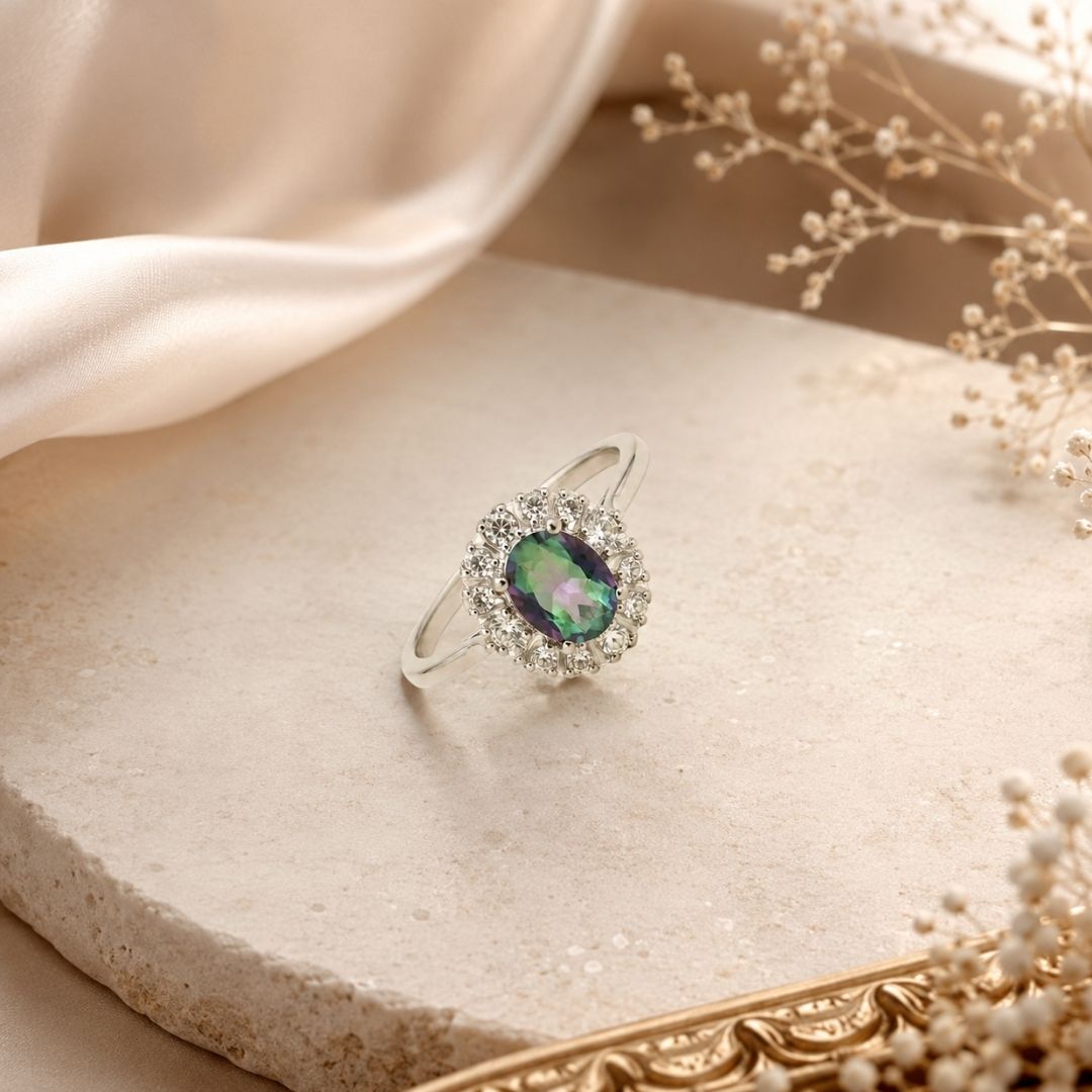 Oval Corallina Ring in Mystic Quartz