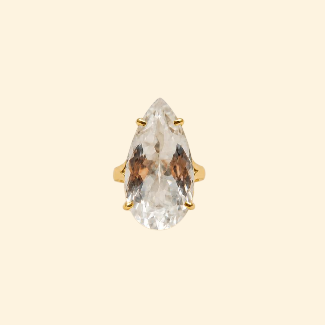Pear Clear Quartz Ring