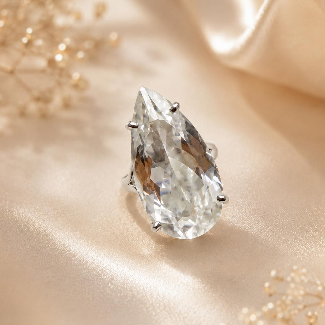 Pear Clear Quartz Ring