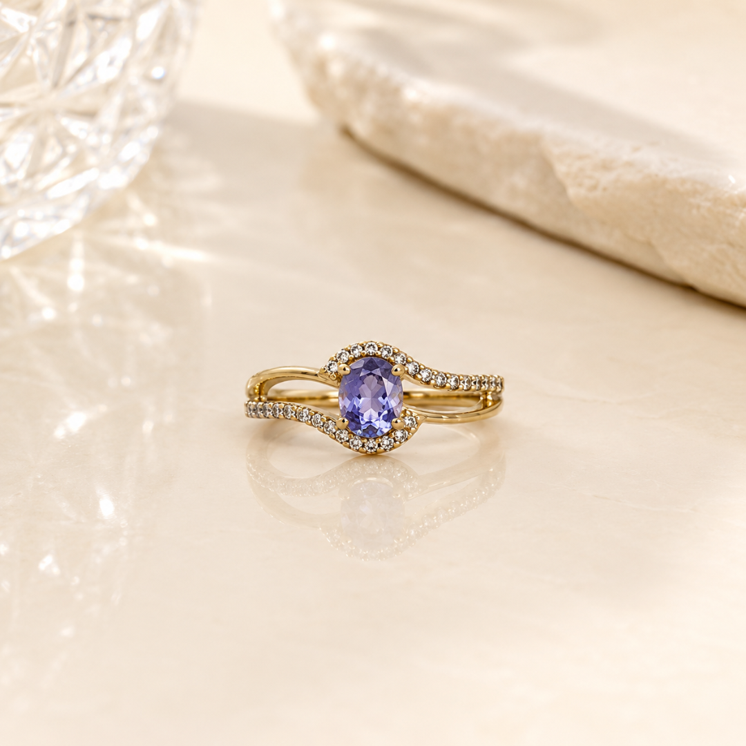 Oval Tanzanite & Diamond Crossover Ring