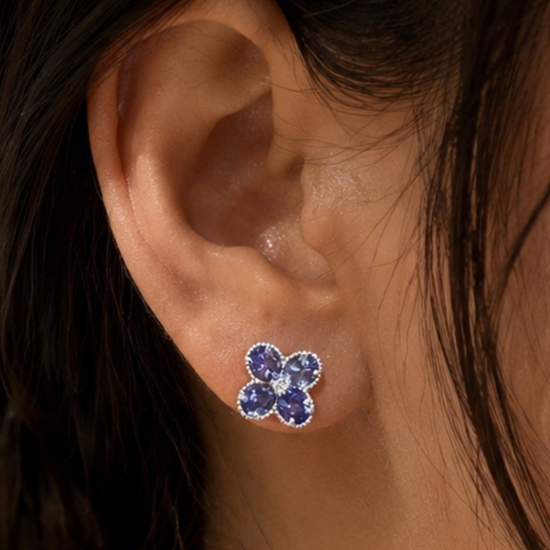 Tanzanite & Diamond Floral Studs