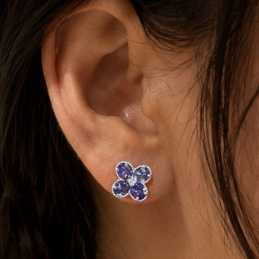 Tanzanite & Diamond Floral Studs