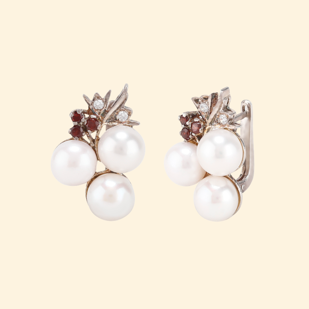 White Pearl Grape Earrings