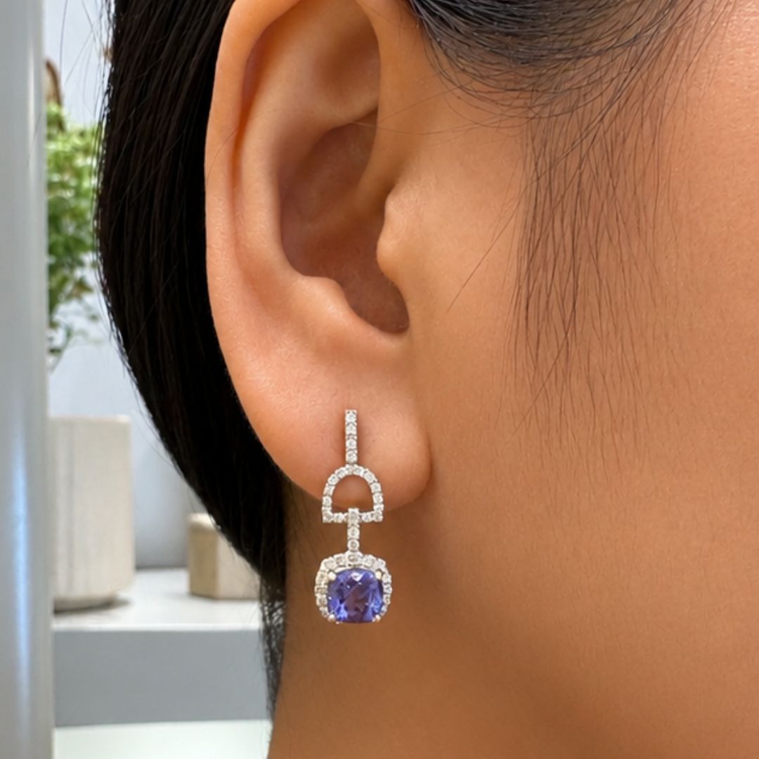 Tanzanite Diamond Cushion Earrings