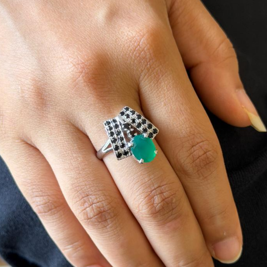 Elegance Cascade in Green Onyx Ring