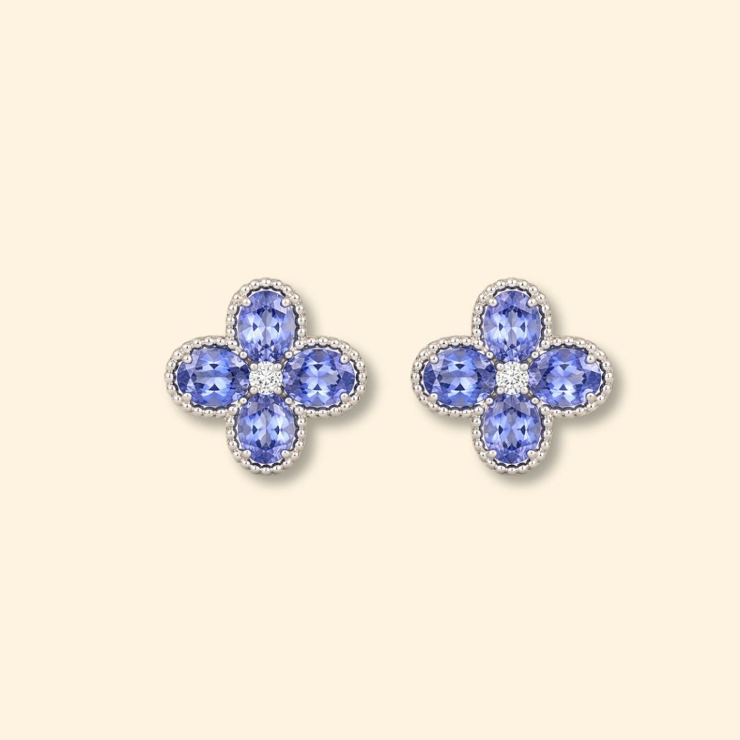 Tanzanite & Diamond Floral Studs
