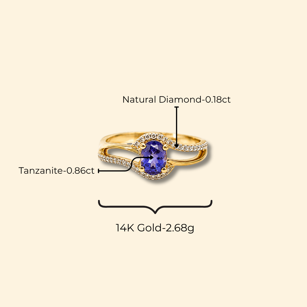 Oval Tanzanite & Diamond Crossover Ring