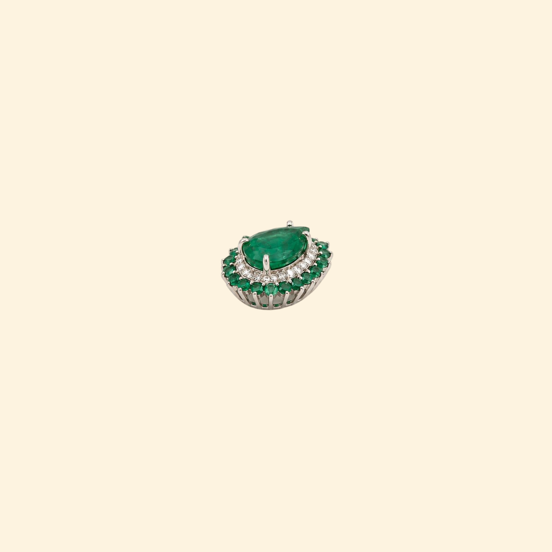 Pear Emerald Diamond Double Halo Pendant