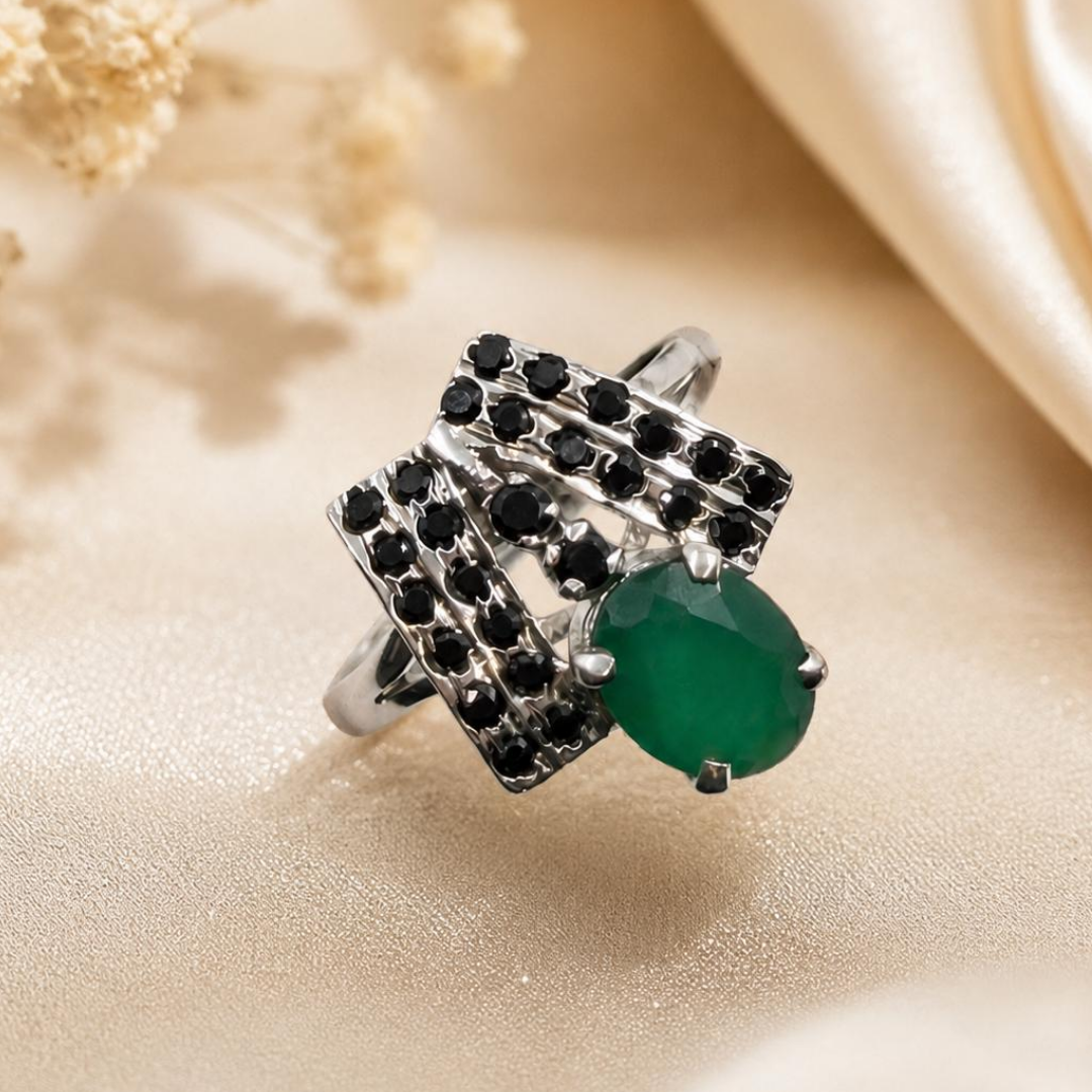 Elegance Cascade in Green Onyx Ring