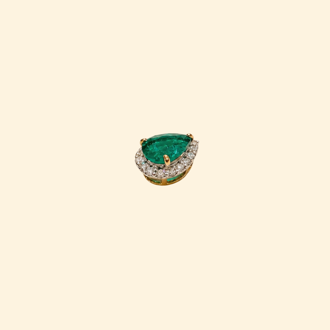 Pear Emerald Diamond Halo Pendant