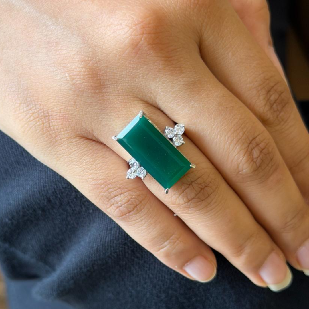 Green Onyx Baguette Ring