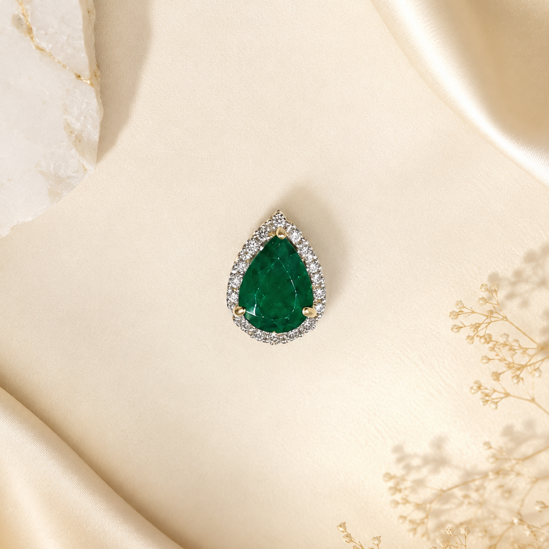 Pear Emerald Diamond Halo Pendant