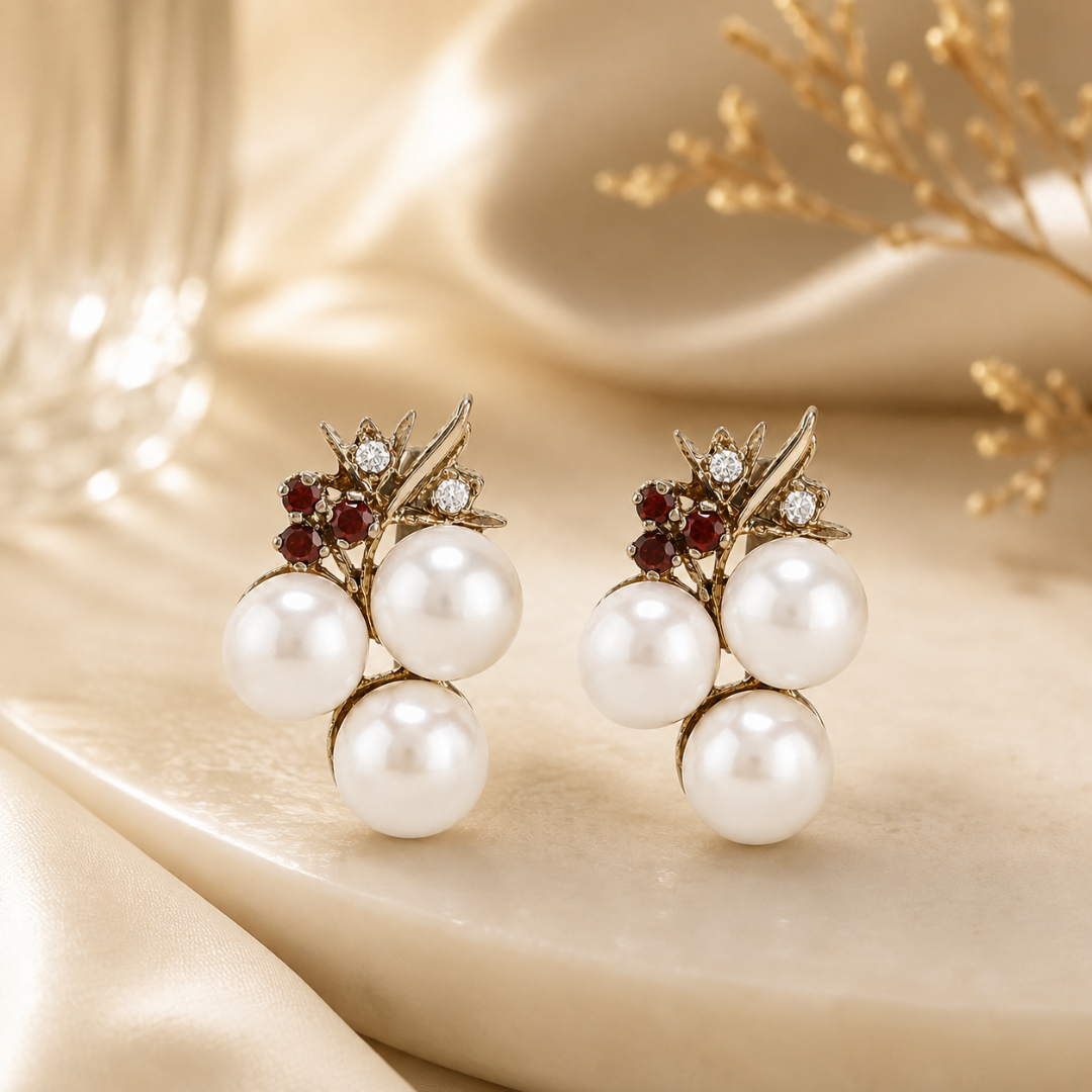 White Pearl Grape Earrings