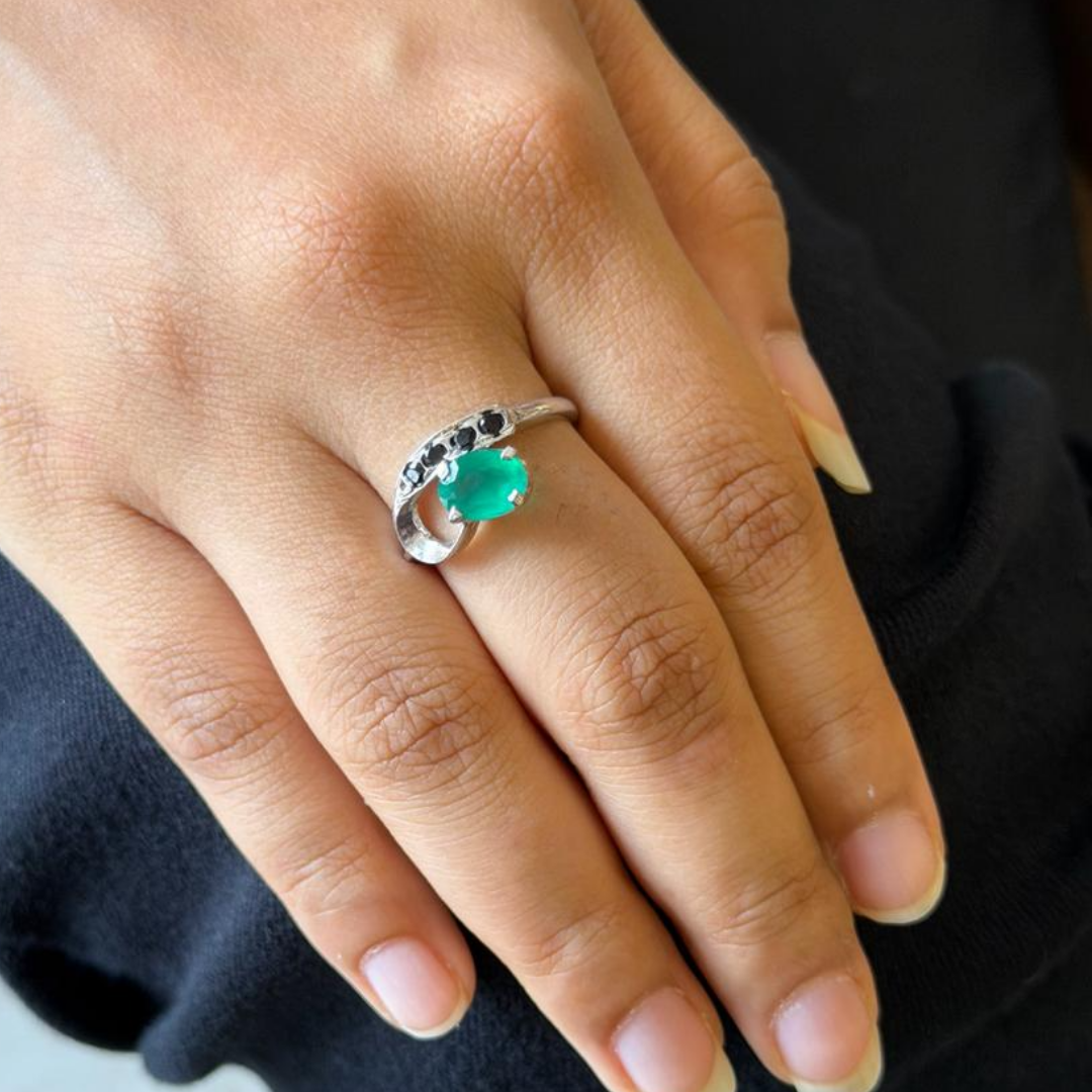 Vesper Green Onyx & Spinel Drop Ring