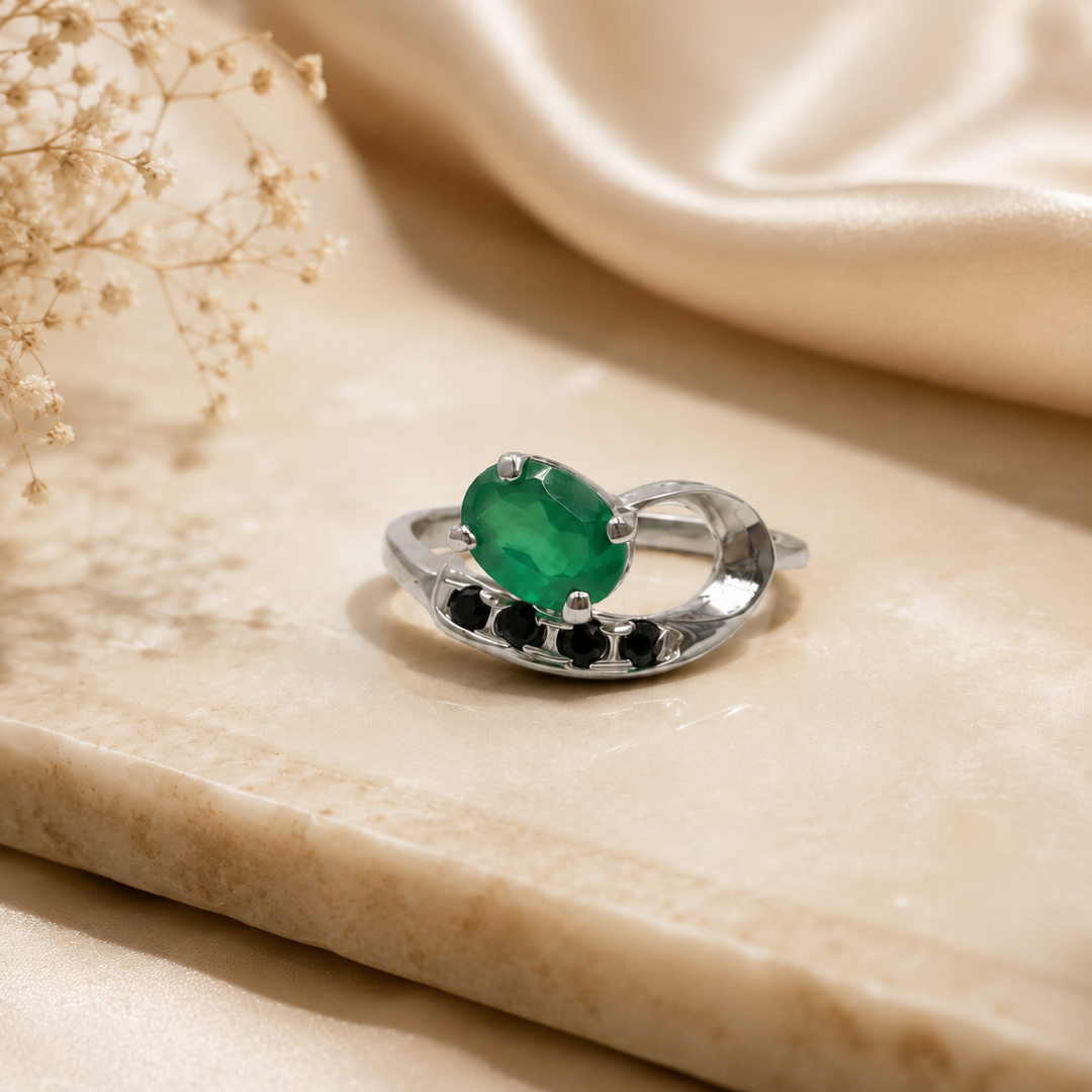 Vesper Green Onyx & Spinel Drop Ring