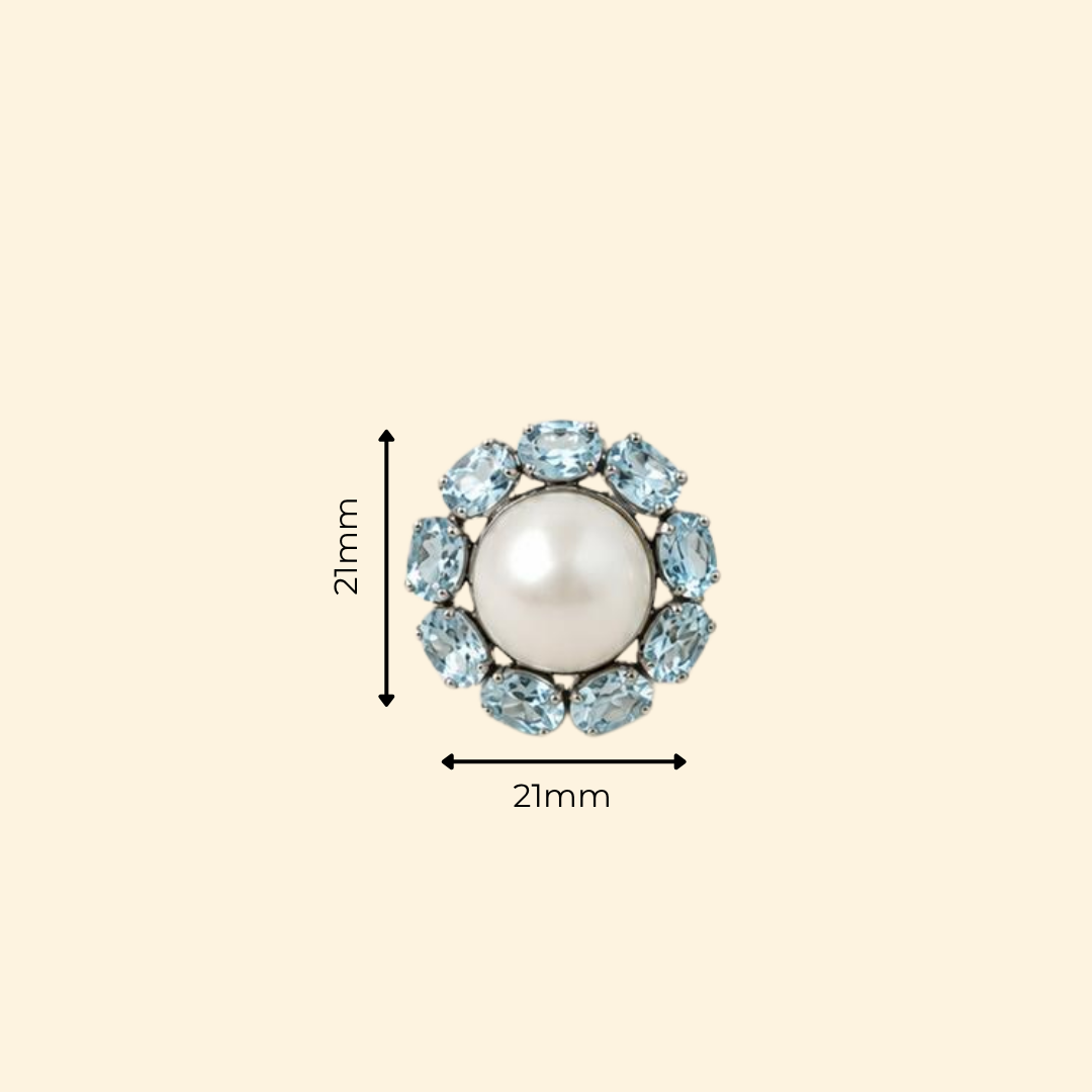 Sunflower Earrings in Pearl & Aquamarine