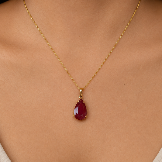 Pear Ruby Solitaire Pendant