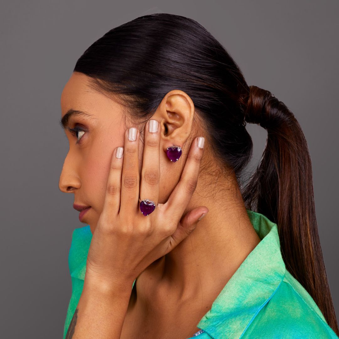 Love Knot Ring & Earring Set in Amethyst