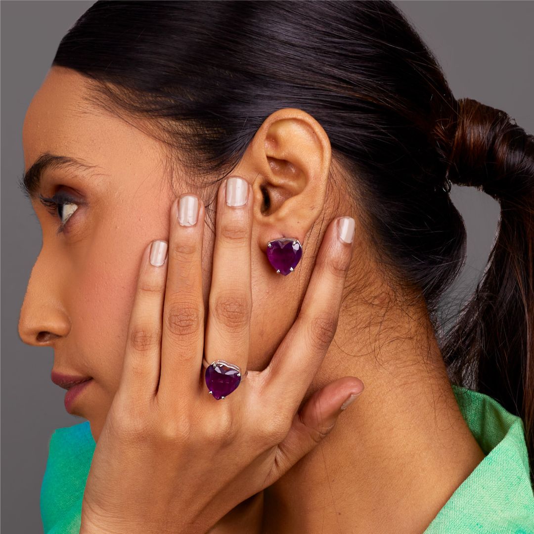 Love Knot Ring & Earring Set in Amethyst