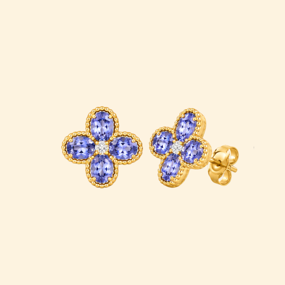 Tanzanite & Diamond Floral Studs