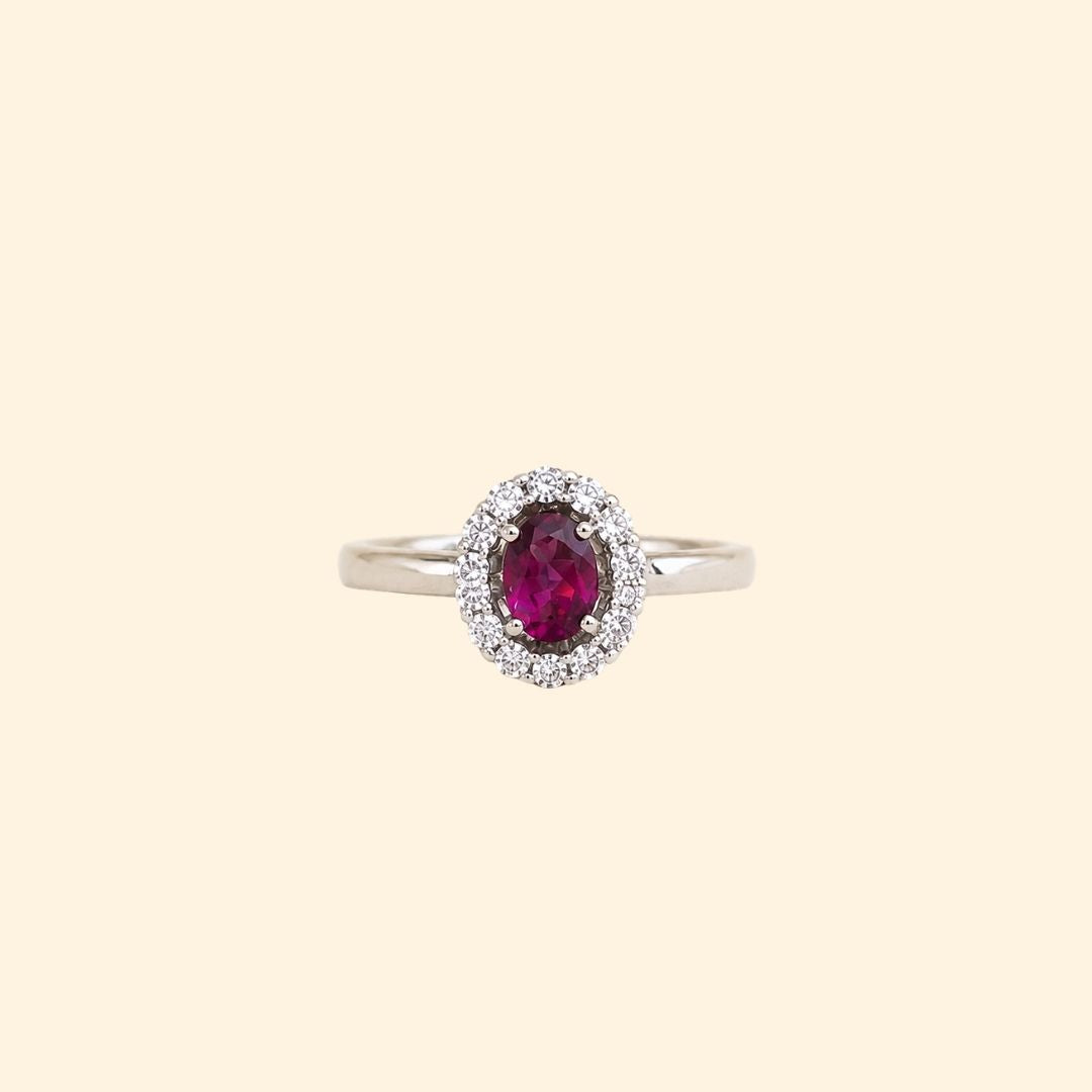 Oval Corallina Ring in Rhodolite