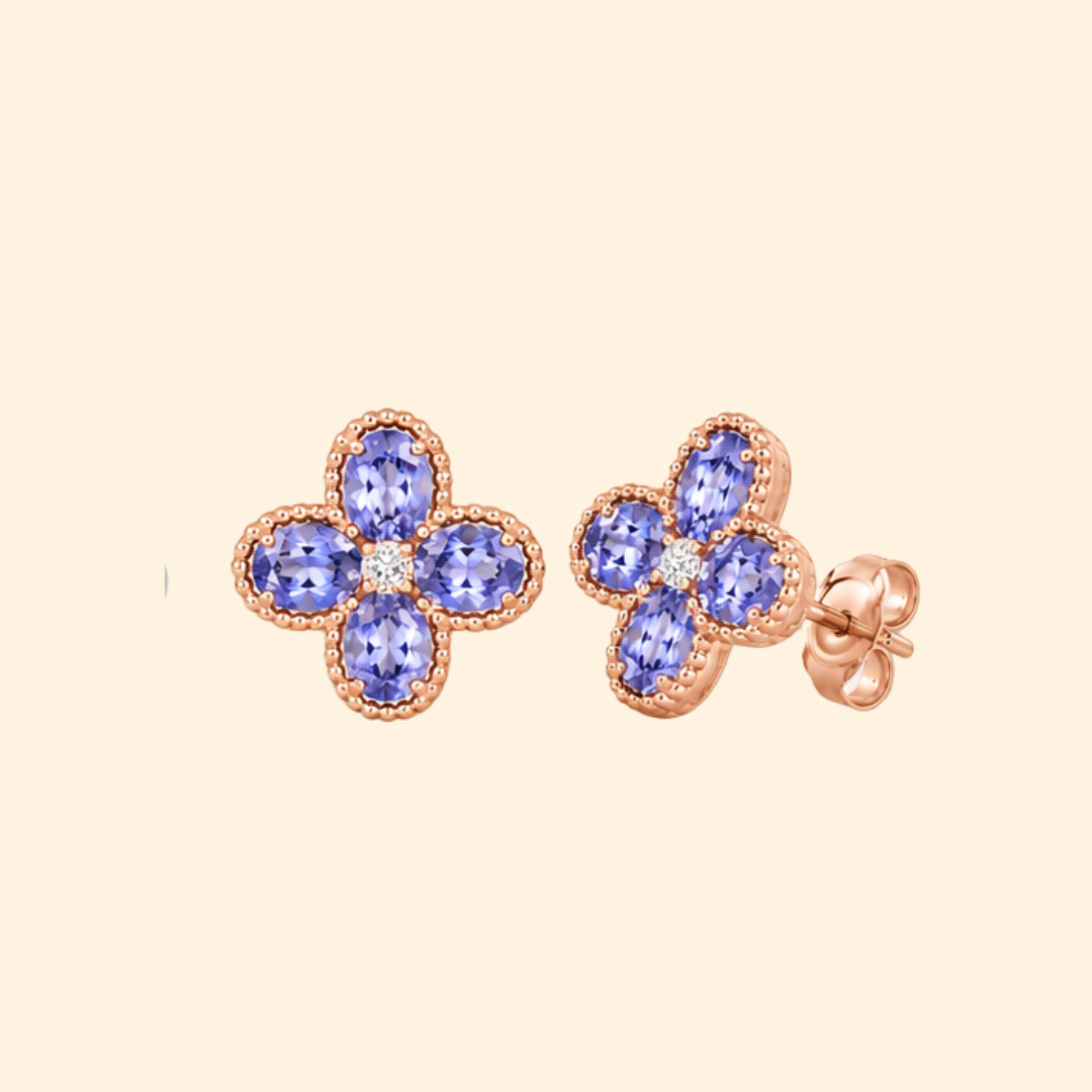 Tanzanite & Diamond Floral Studs