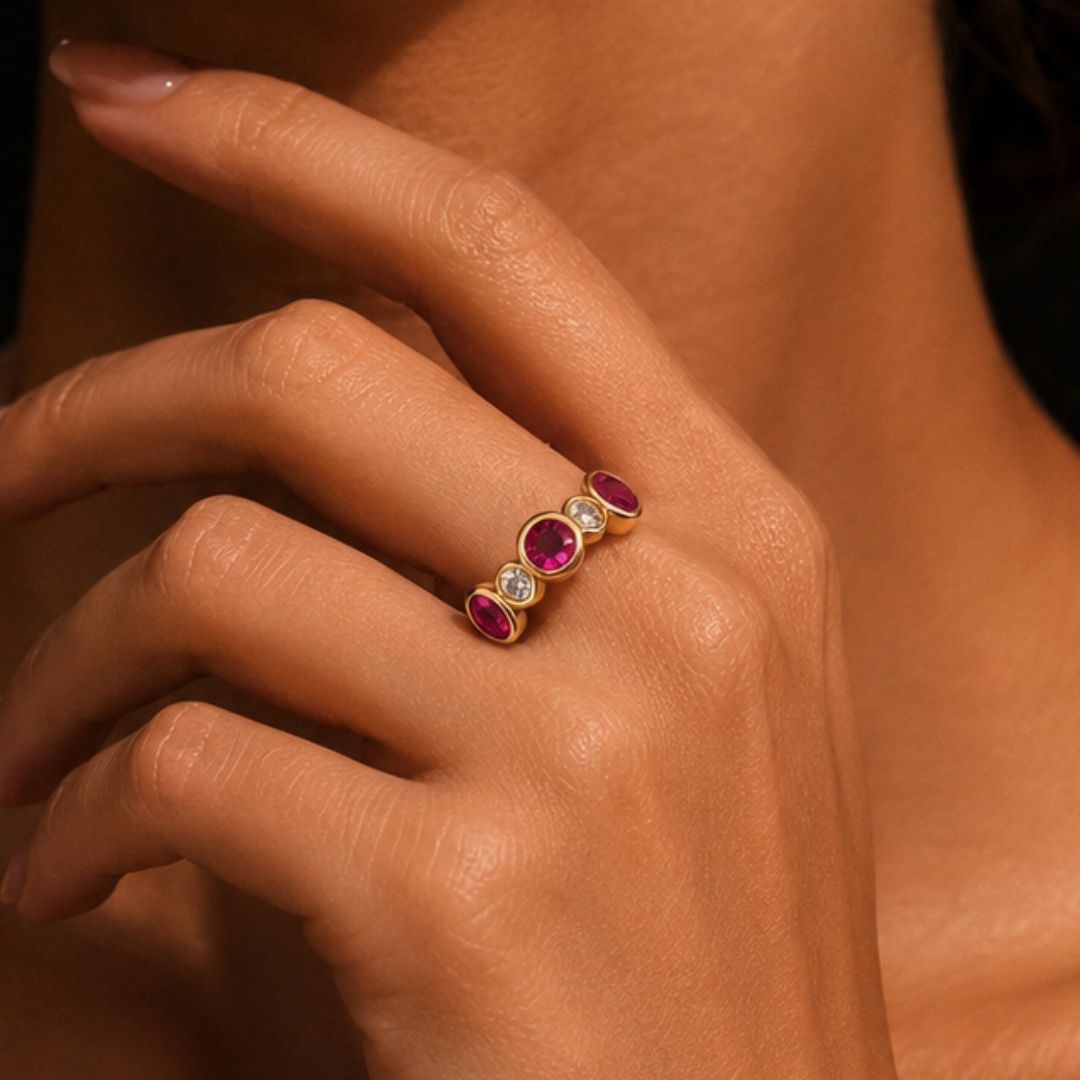 Ruby & Diamond Stone Bezel Ring