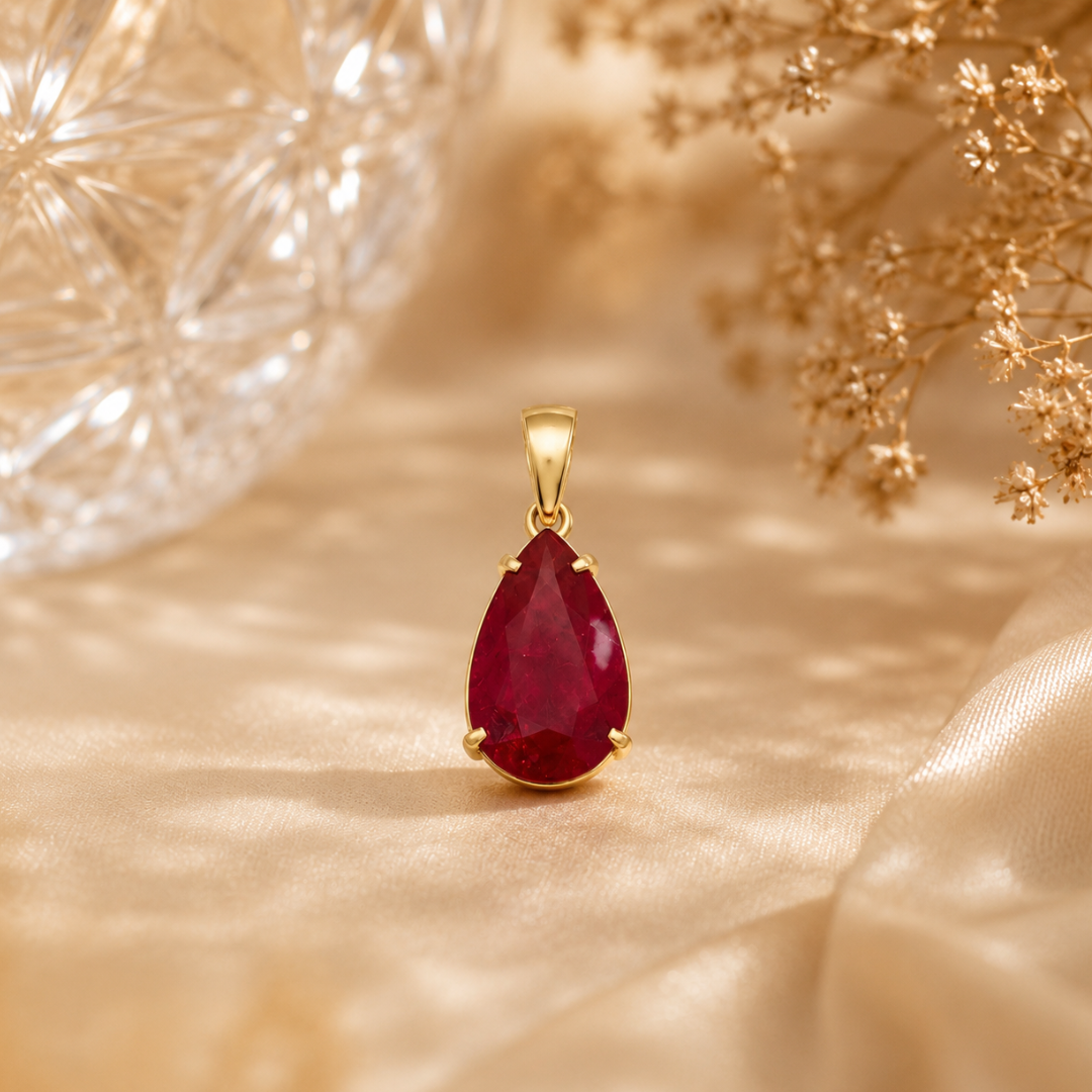 Pear Ruby Solitaire Pendant
