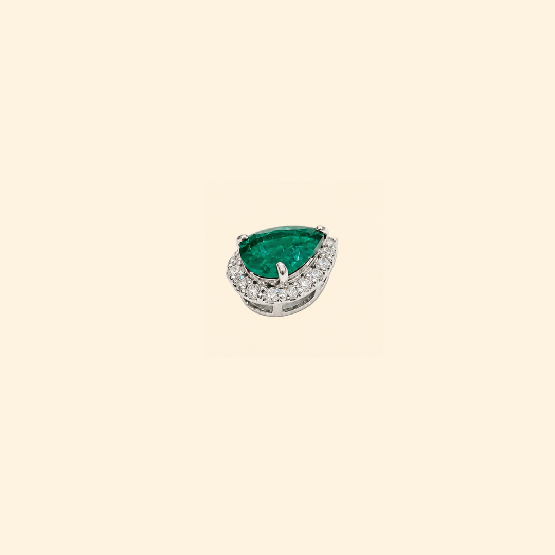Pear Emerald Diamond Halo Pendant