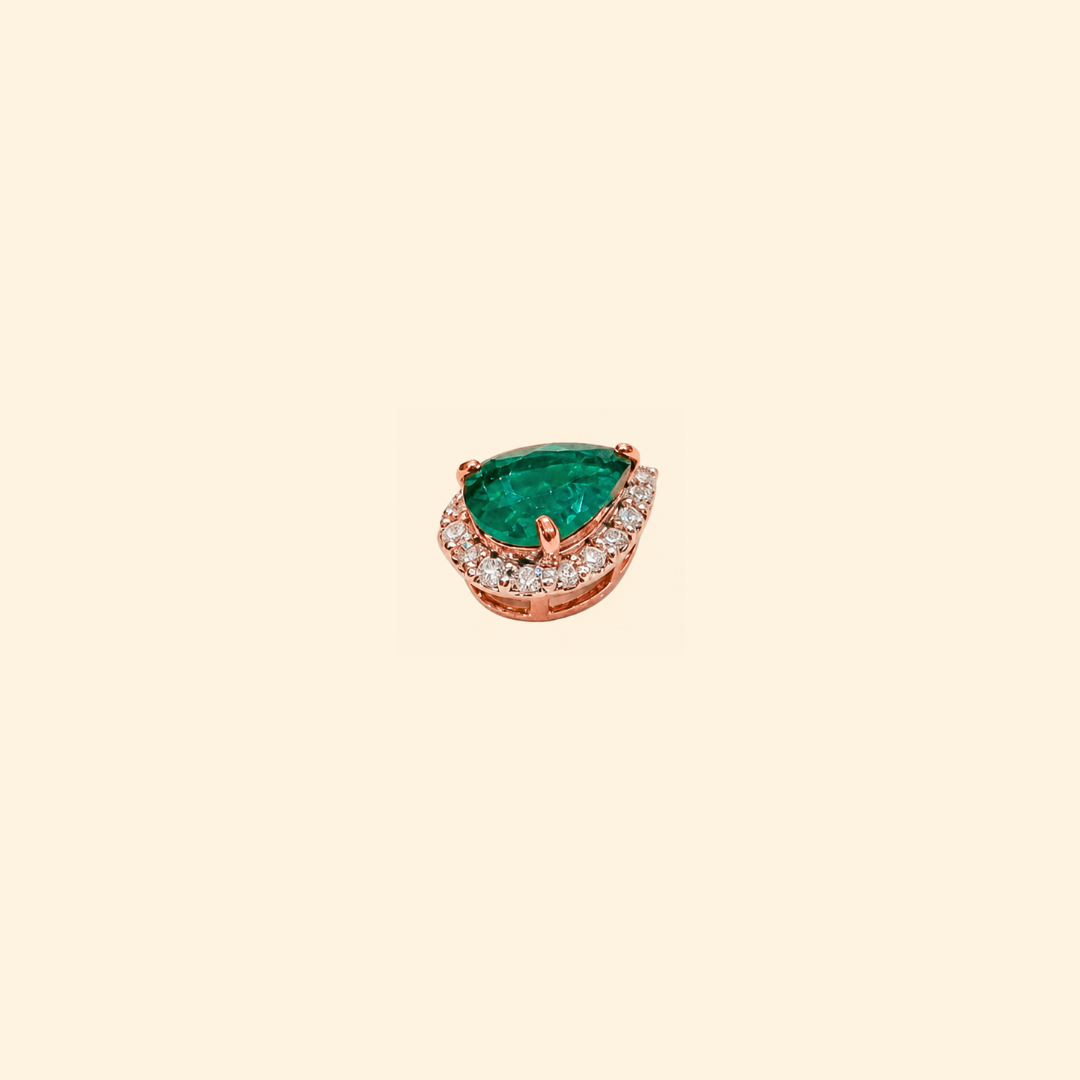 Pear Emerald Diamond Halo Pendant