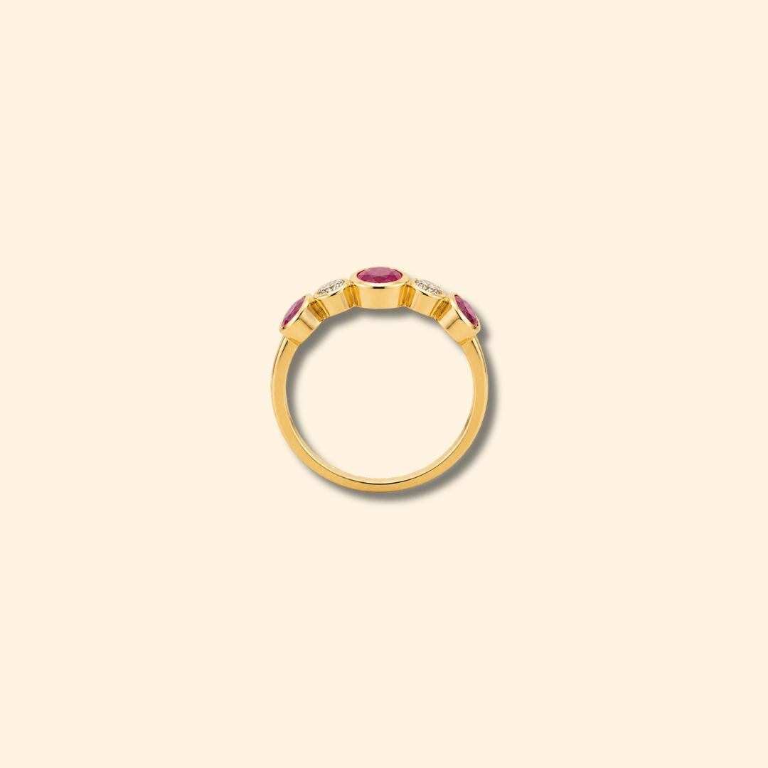 Ruby & Diamond Stone Bezel Ring