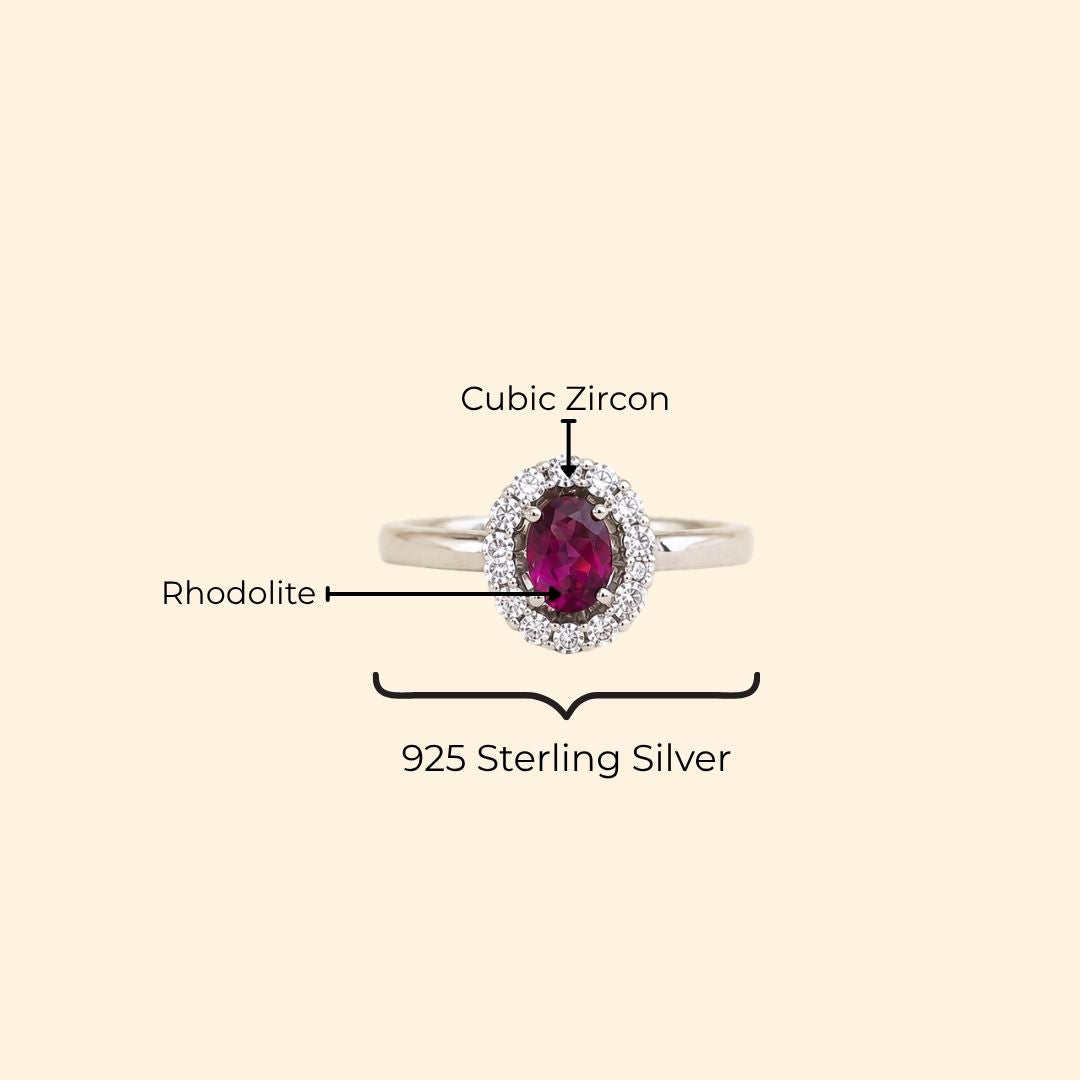 Oval Corallina Ring in Rhodolite