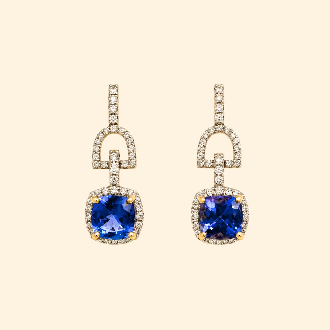 Cushion Tanzanite Diamond Earrings