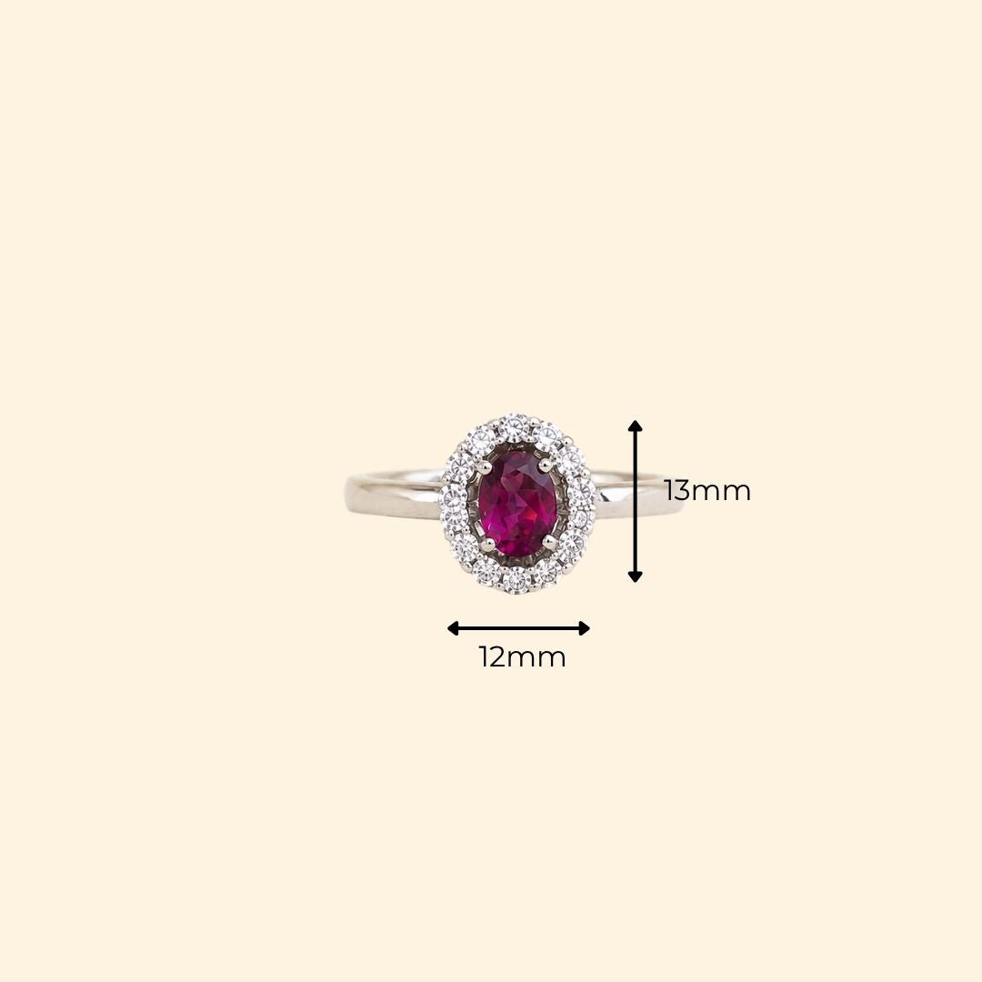 Oval Corallina Ring in Rhodolite