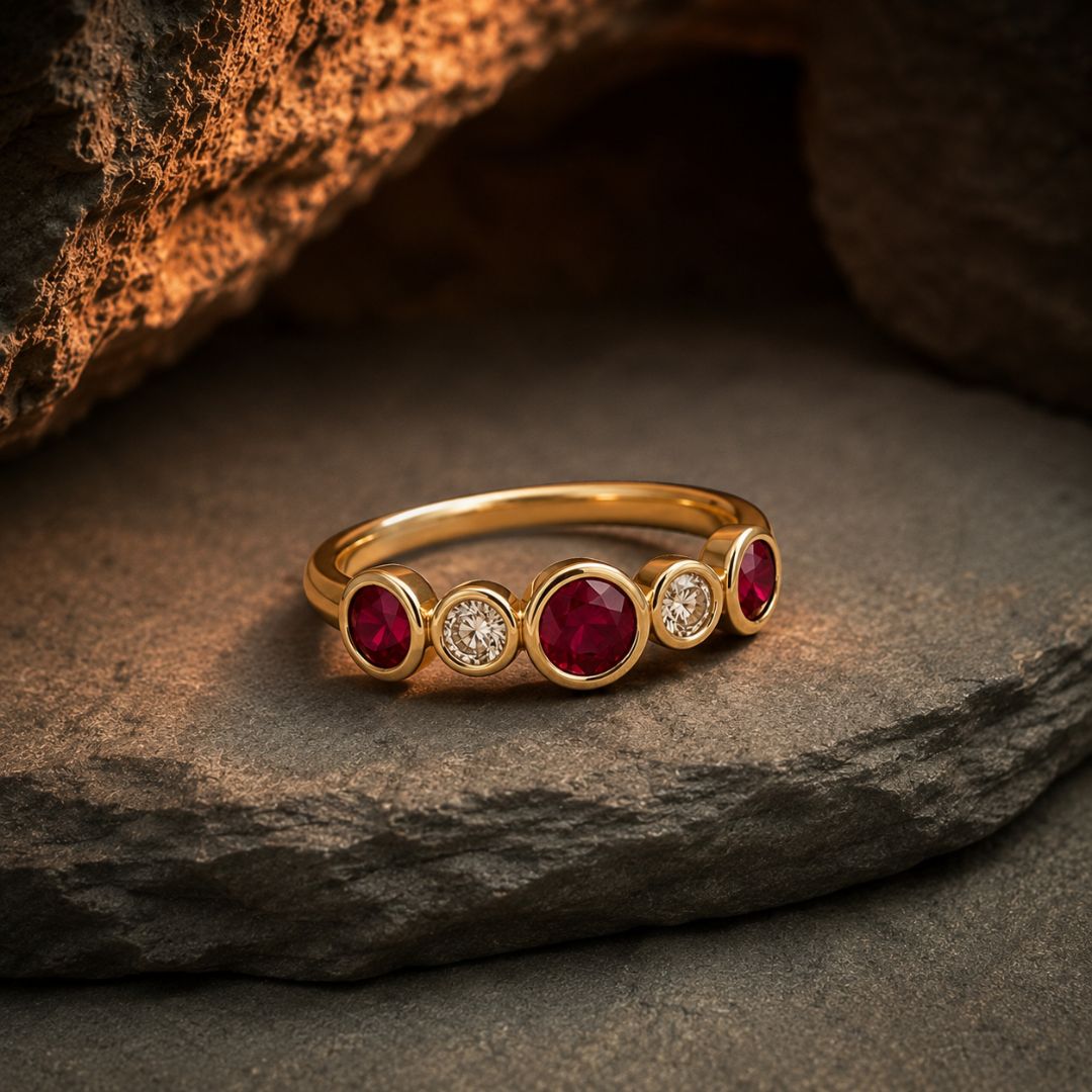 Ruby & Diamond Stone Bezel Ring