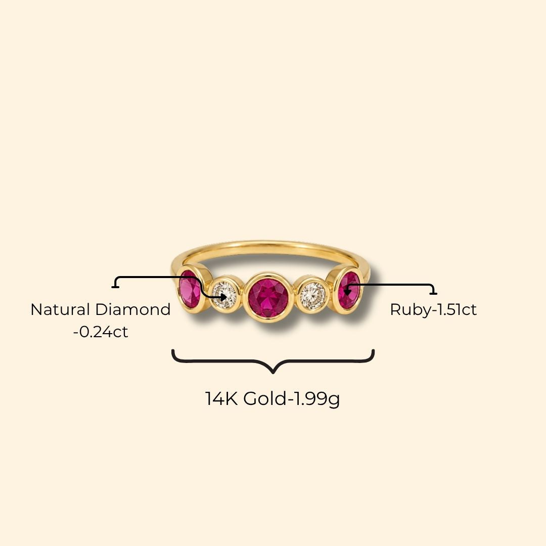 Ruby & Diamond Stone Bezel Ring