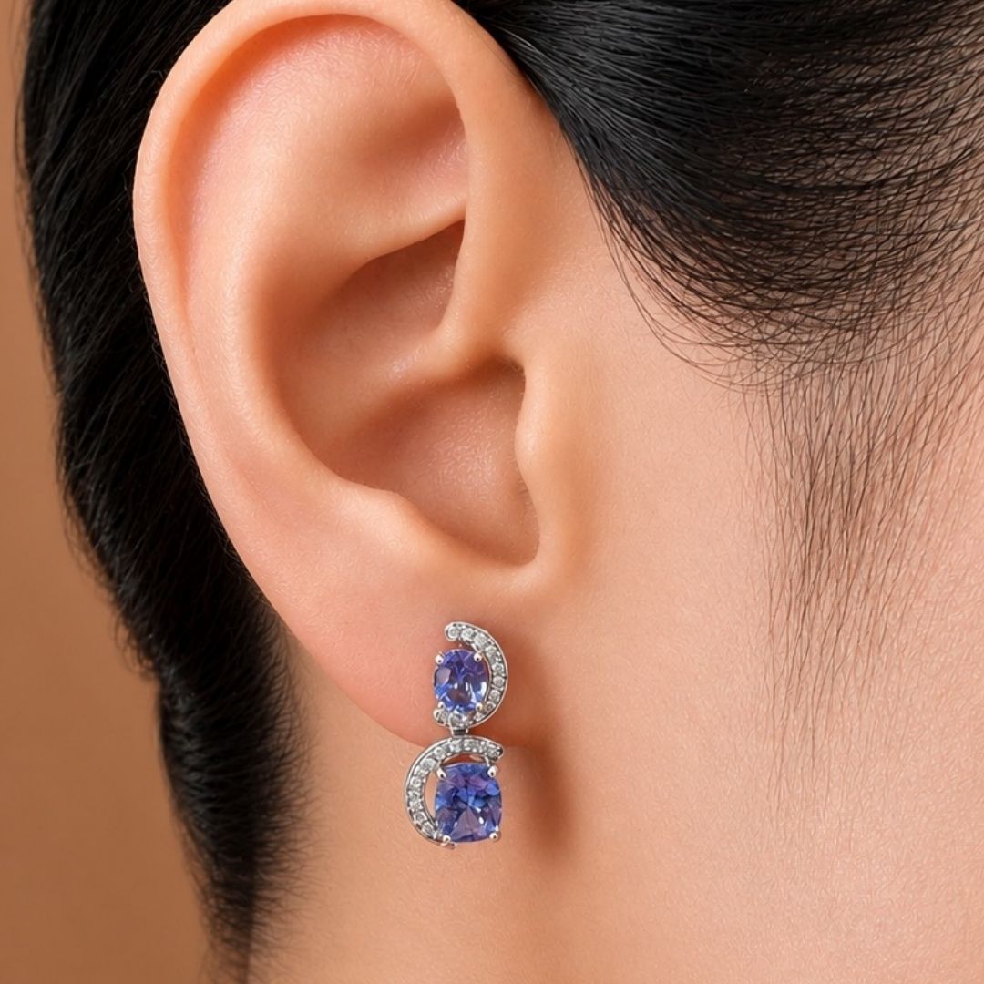 Tanzanite & Diamond Swirl Drop Earrings