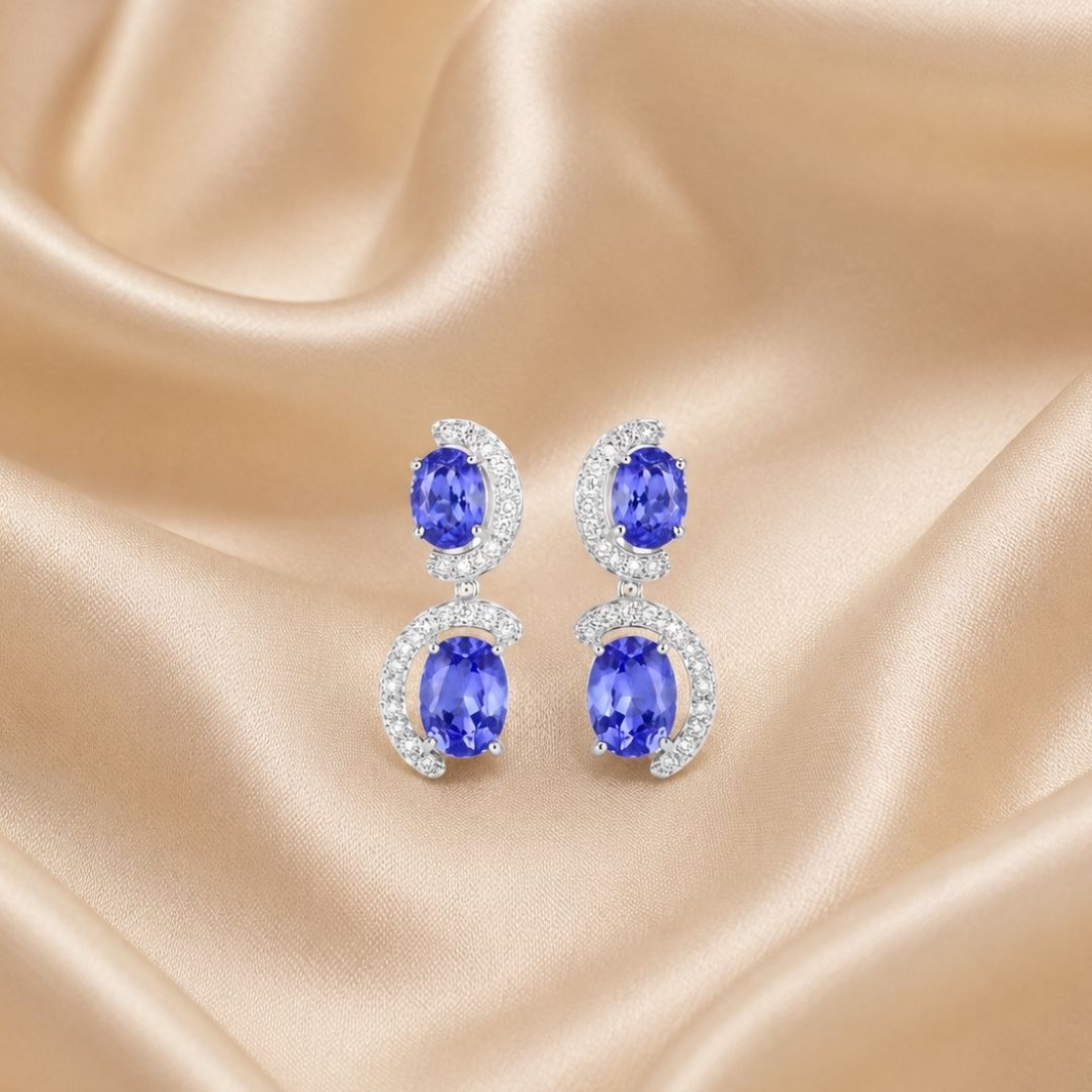 Tanzanite & Diamond Swirl Drop Earrings