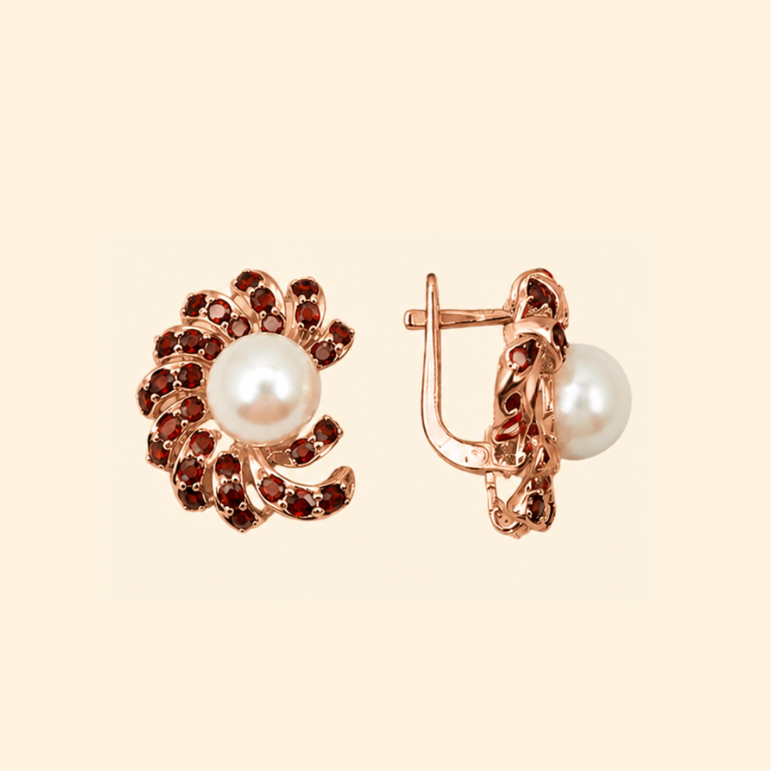 Nova Earrings in White Pearl & Garnet
