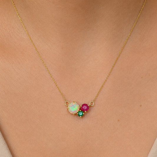 Opal Ruby Emerald Cluster Necklace