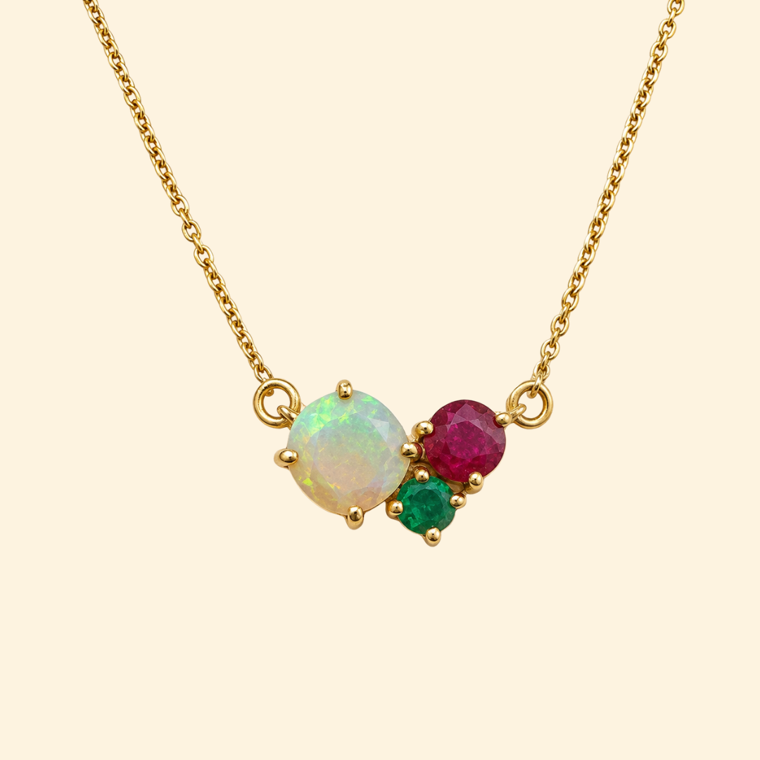 Opal Ruby Emerald Cluster Necklace