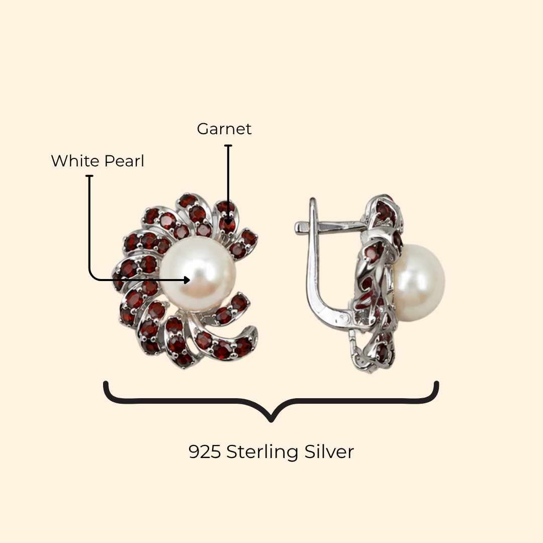 Nova Earrings in White Pearl & Garnet