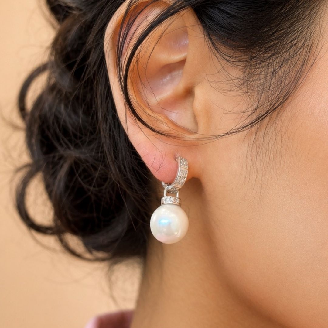 Freshwater Pearl & Diamond Drop Earrings