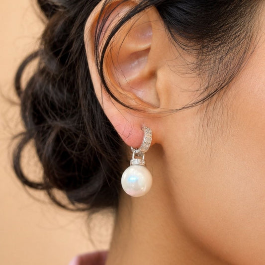 Freshwater Pearl & Diamond Drop Earrings