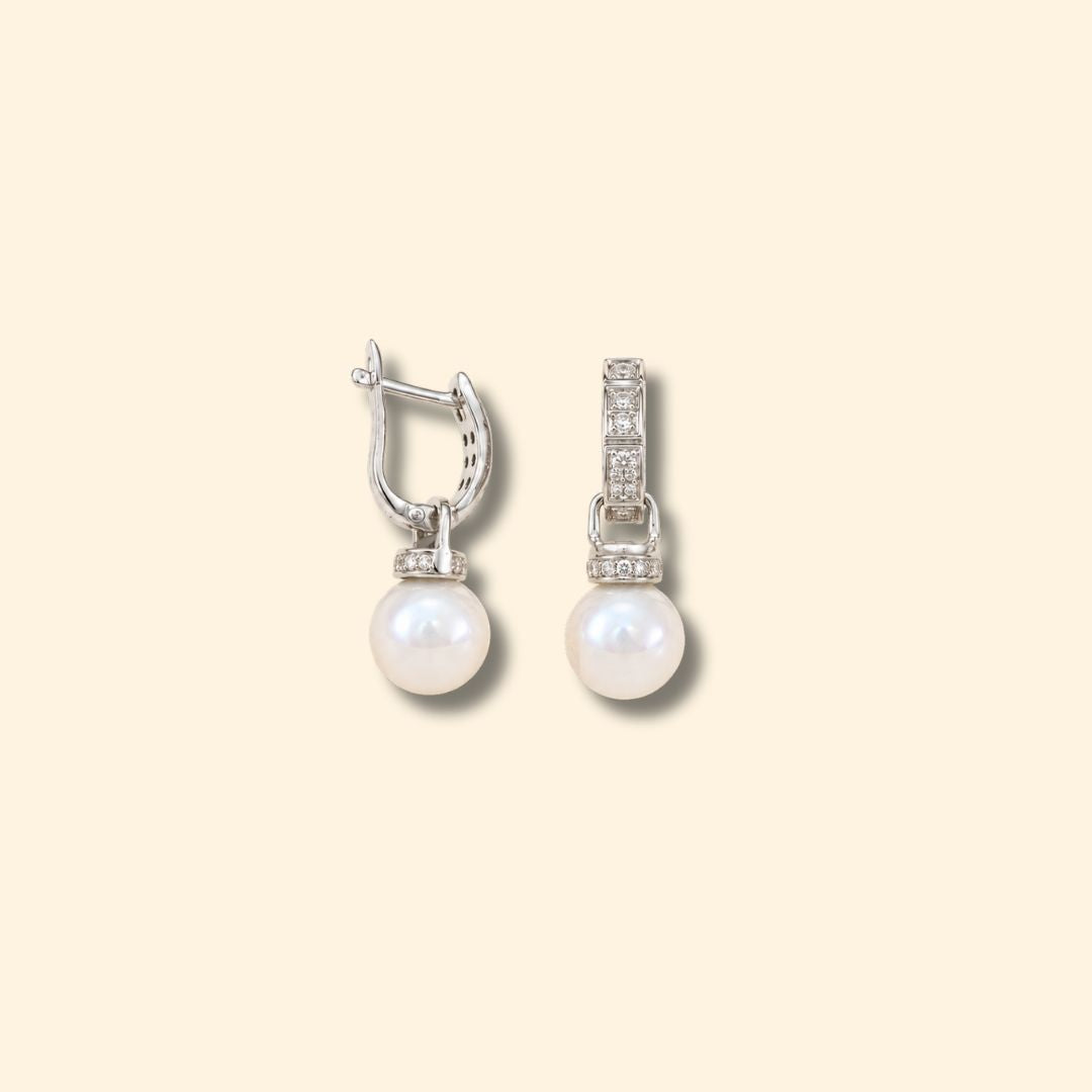 Freshwater Pearl & Diamond Drop Earrings