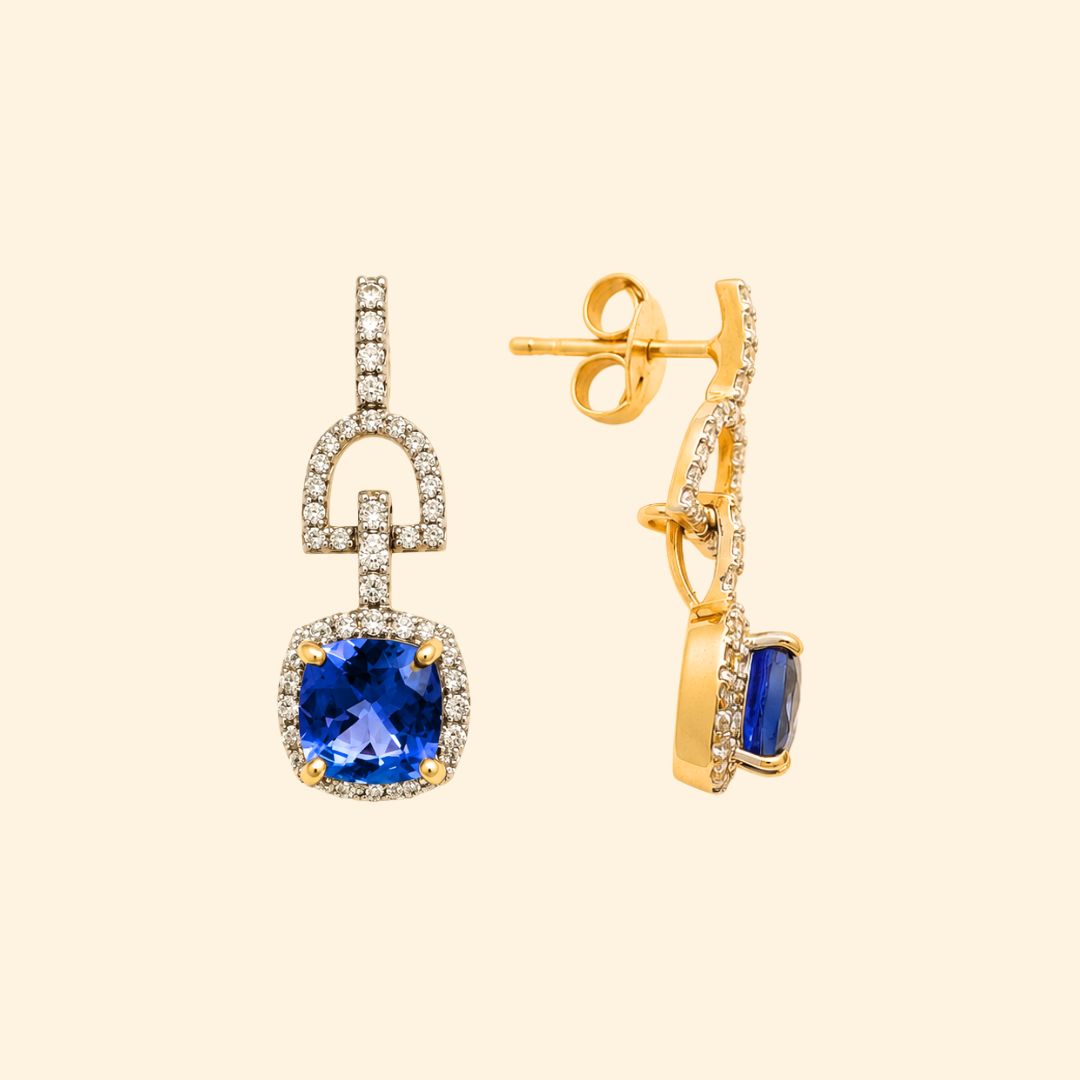 Tanzanite Diamond Cushion Earrings