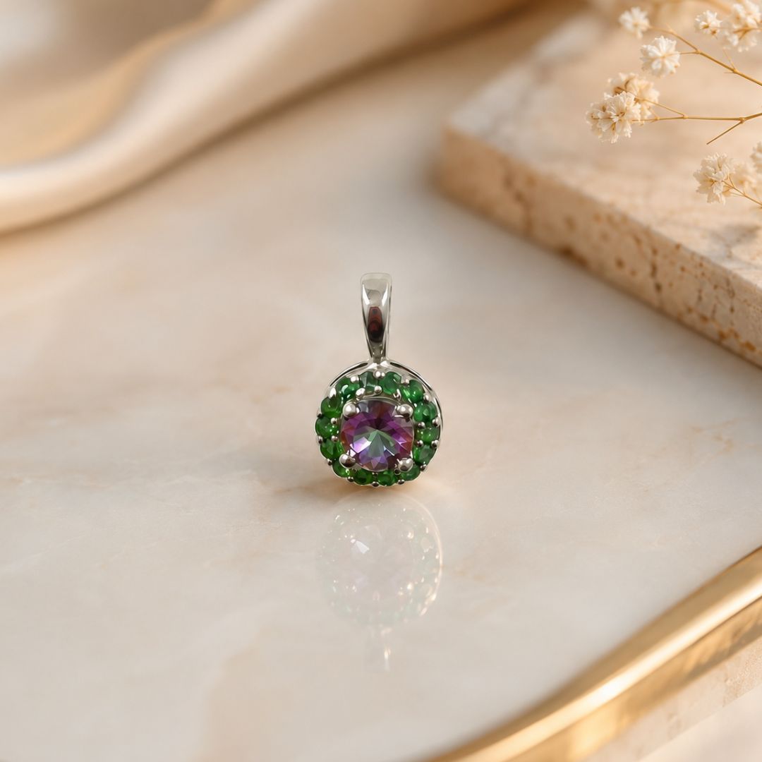 Corallina Round Mystic Quartz Pendant
