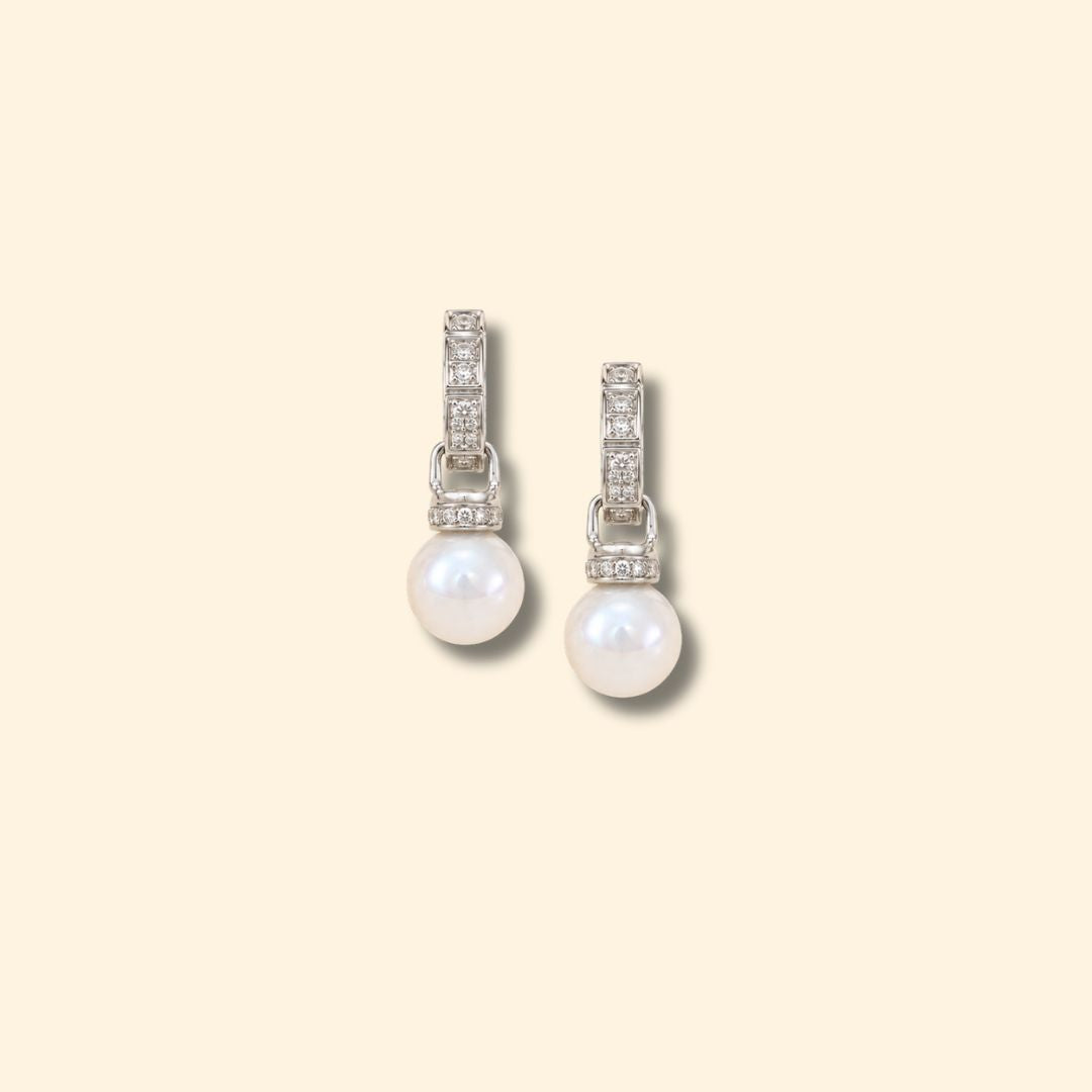 Freshwater Pearl & Diamond Drop Earrings