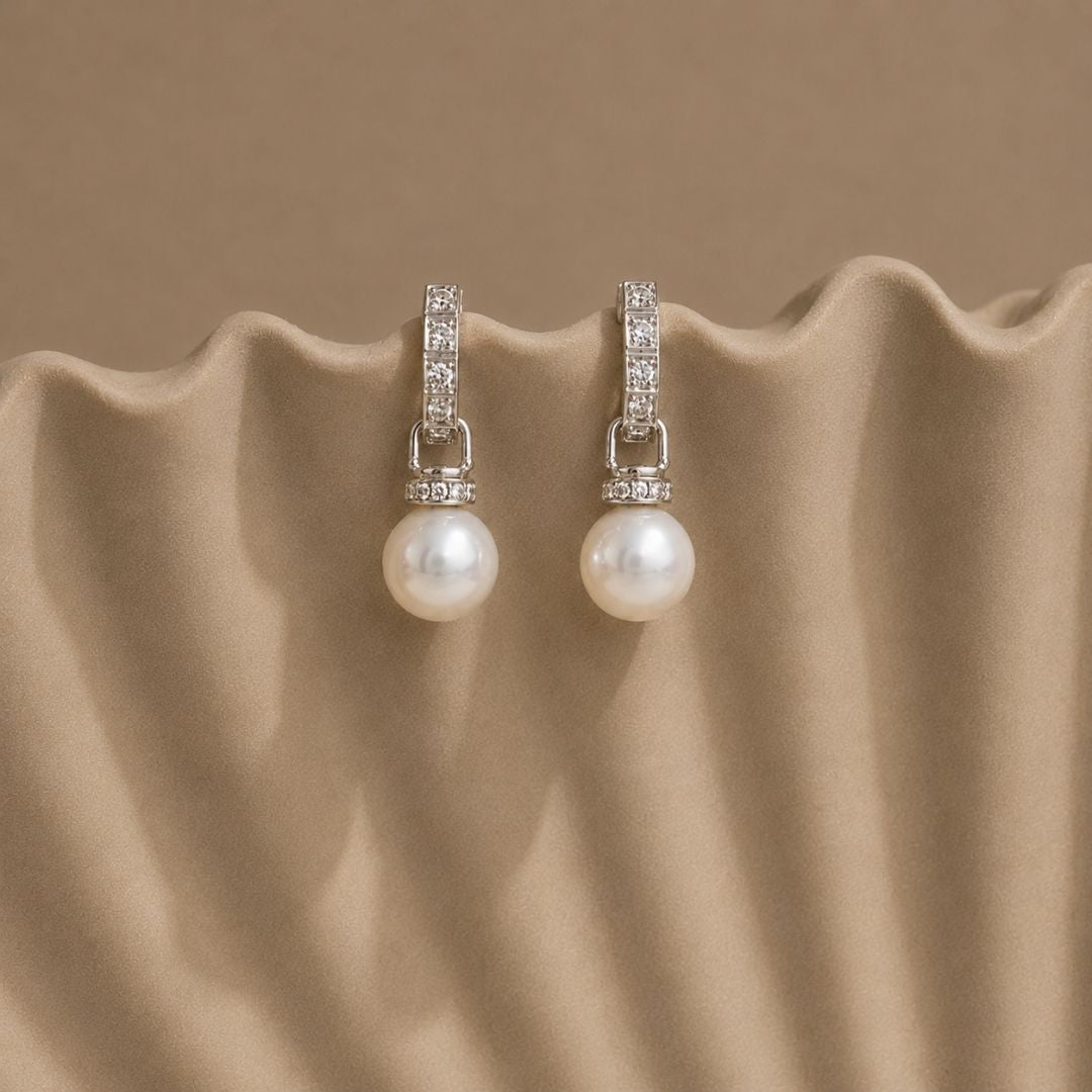 Freshwater Pearl & Diamond Drop Earrings